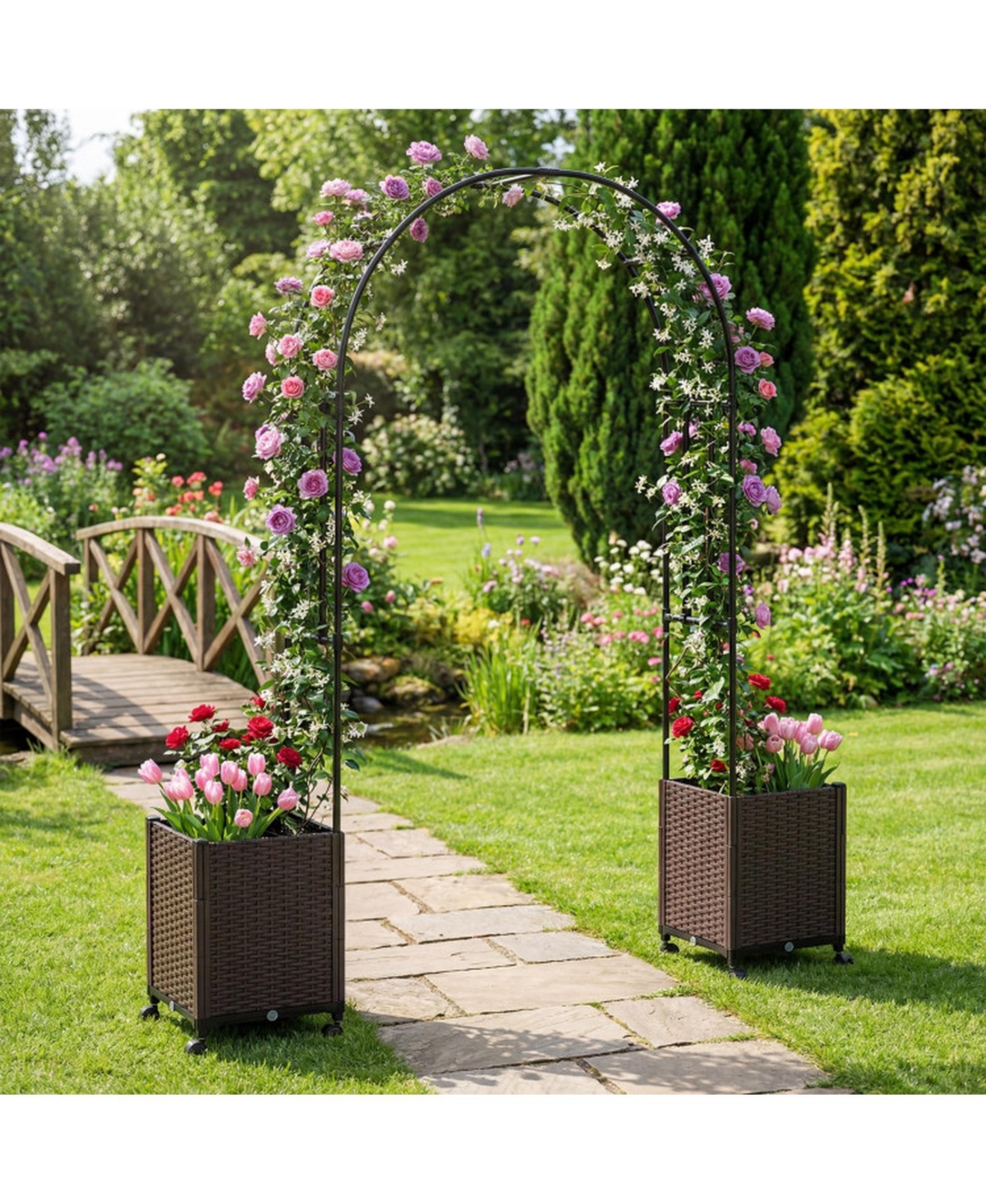 Gouun 91 in Garden Arch Trellis with 2 Self-Watering Planter Boxes