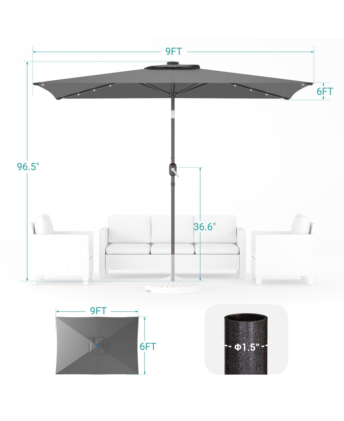 Sonkuki Enhance Your Outdoor Oasis 6x9Feet Led Rectangular Patio Umbrella - Stylish, Durable, And Sun-Protective!