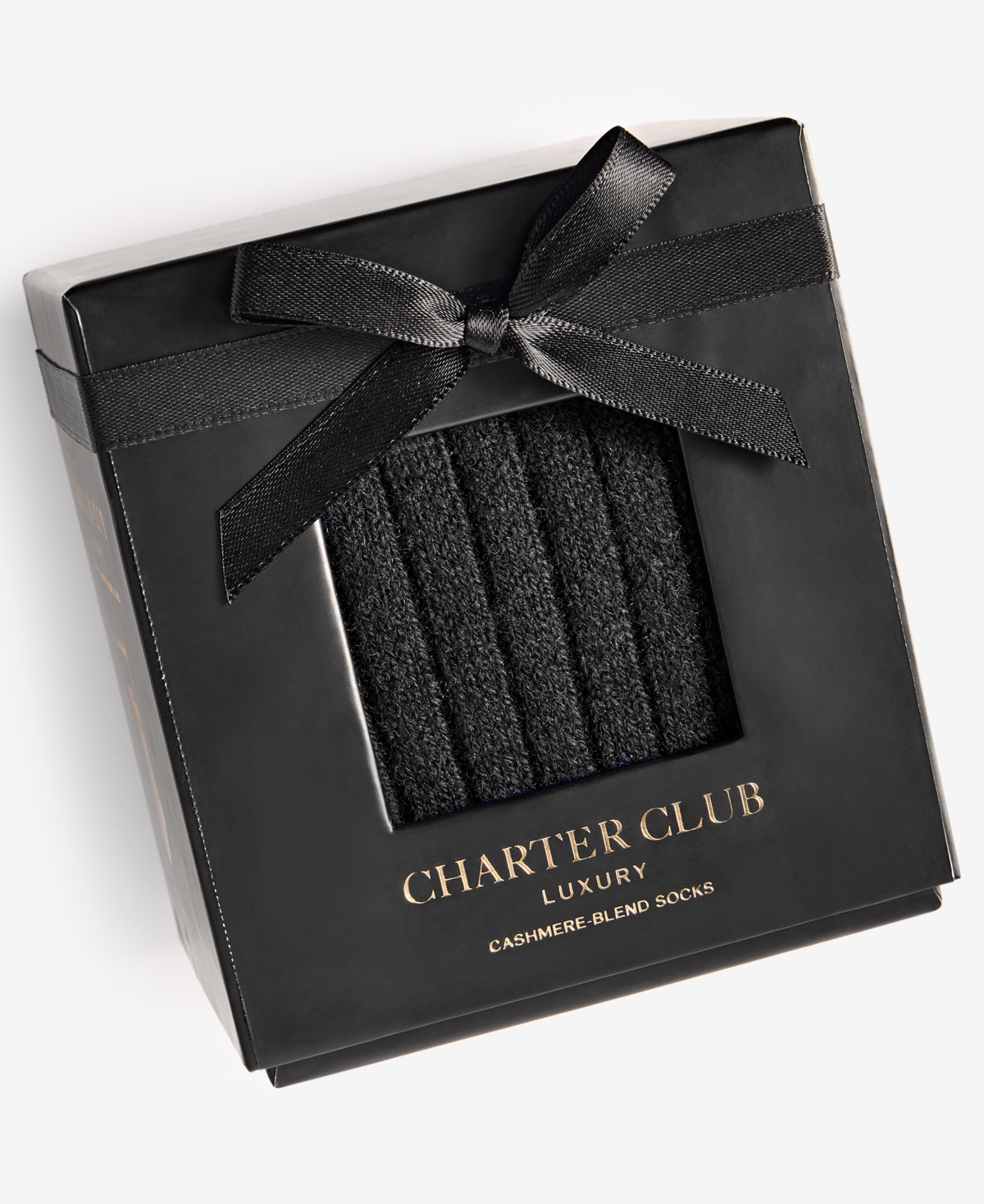Charter Club Women's Boxed Cashmere-Blend Ribbed Crew Socks, Macy's Exclusive - Black