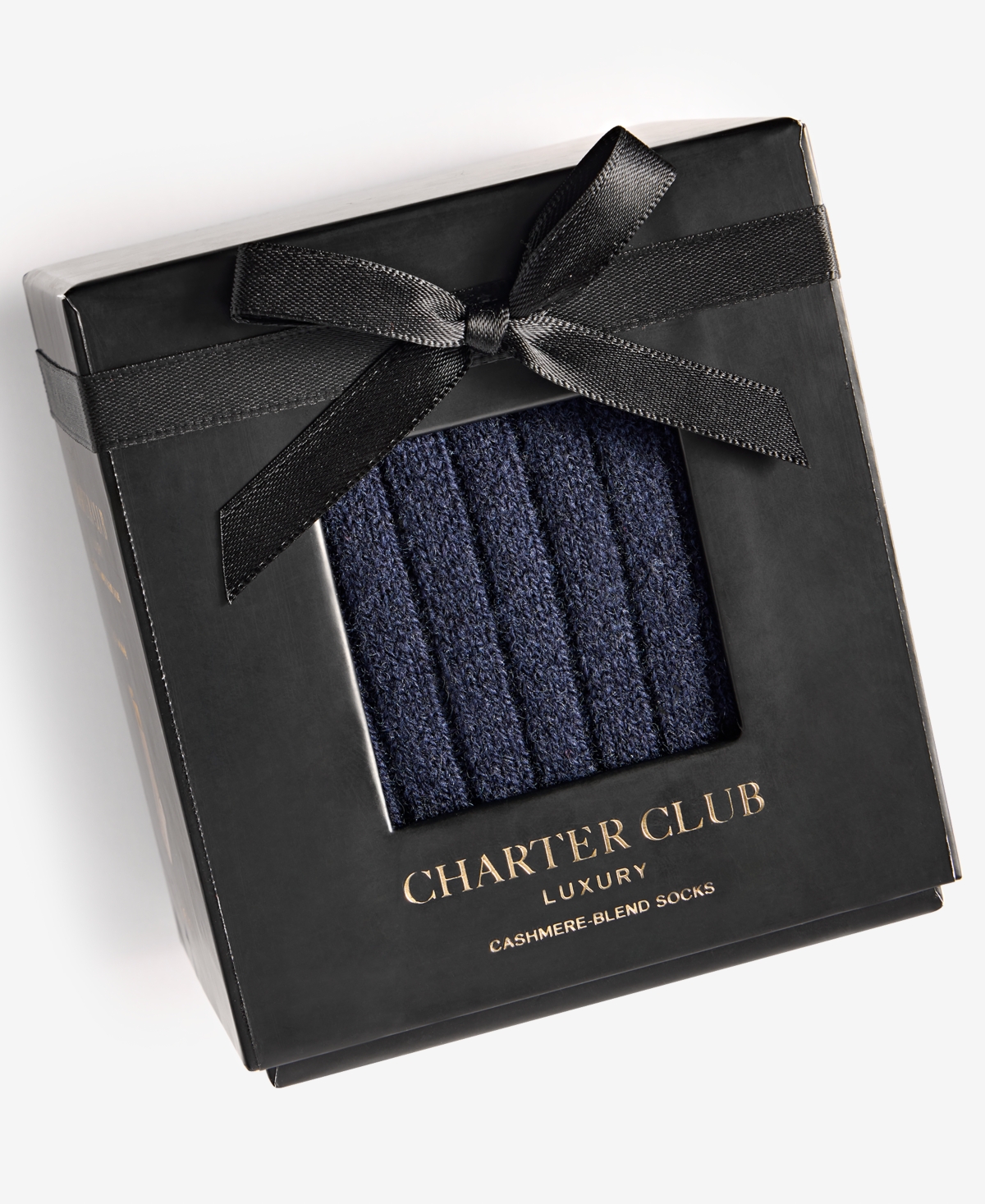 Charter Club Women's Boxed Cashmere-Blend Ribbed Crew Socks, Macy's Exclusive - Midnight Sea