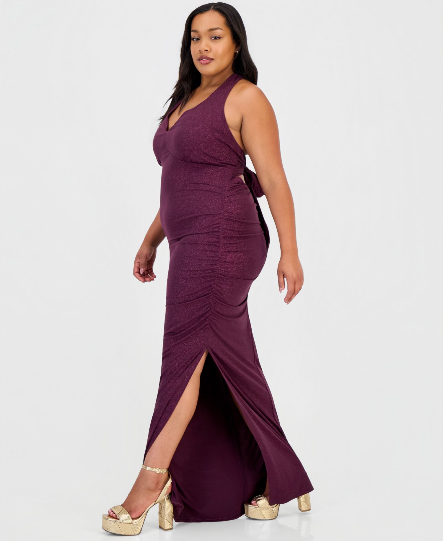 Trendy Plus Size Halter-Neck Side-Slit Evening Gown