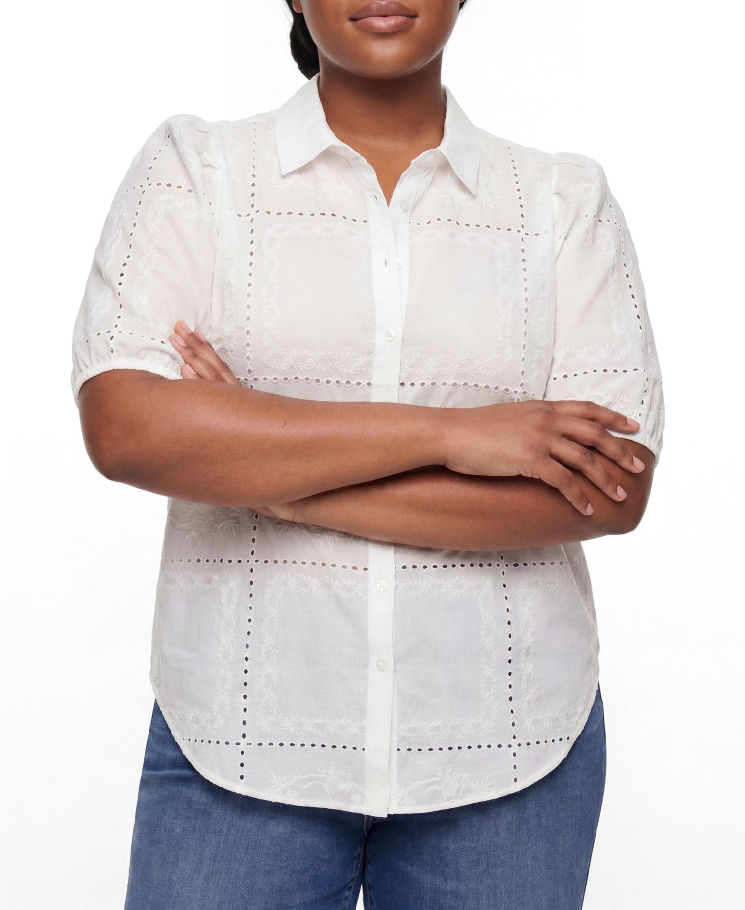 Plus Size Belle Isle Eyelet Button Down Shirt