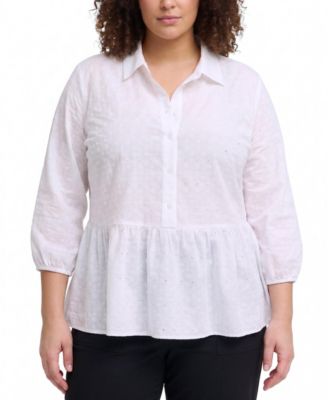 Plus Size Belle Isle Peplum Eyelet Button Down Top
