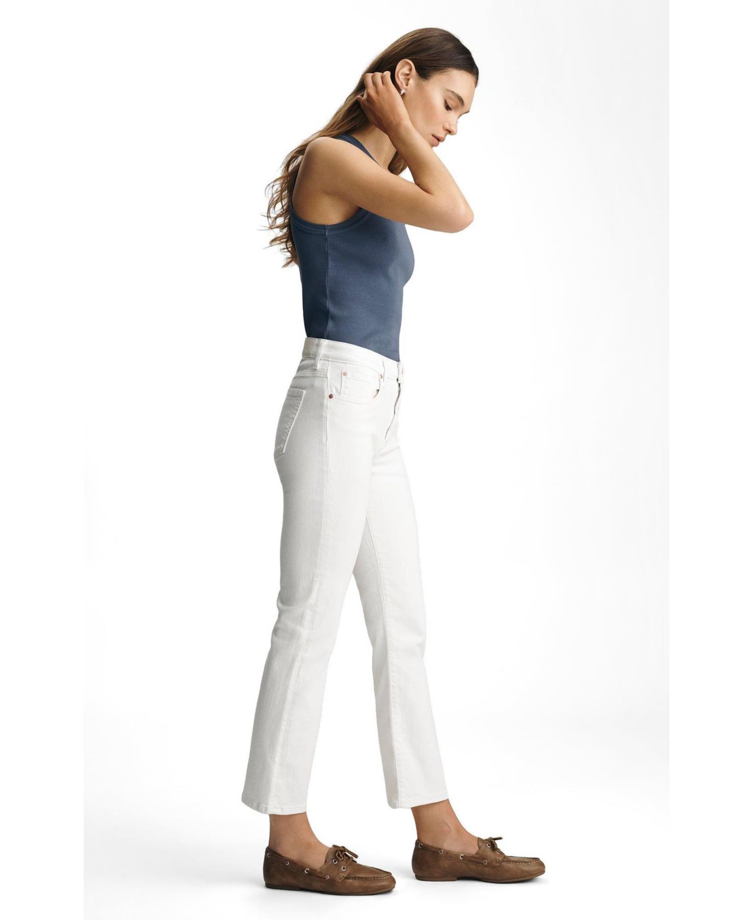 Women's Anika Mid Rise Cropped Flare In White Flex Blue