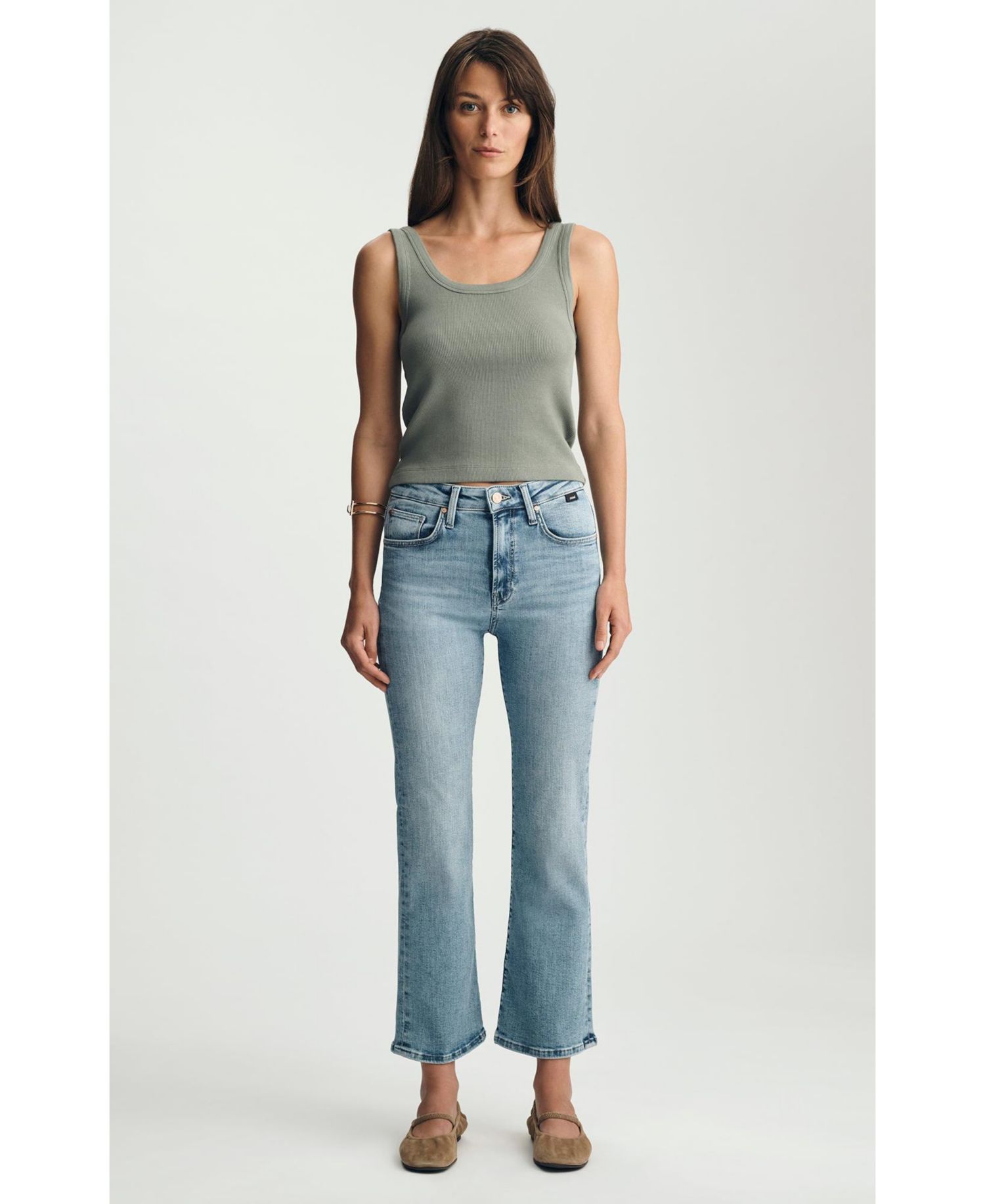 Women's Anika Mid Rise Cropped Flare In Lt Brushed Flex Blue