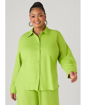 Women's Plus Size Long Sleeved Linen Blend Shirt