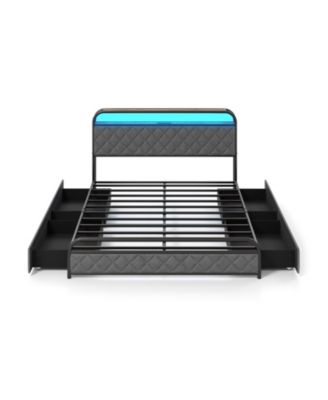 Modern Platform Bed Frame with LED Lighting and Power Outlet