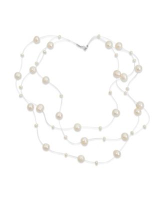 Multi Strand Pearl Illusion Necklace Choker Freshwater Cultured