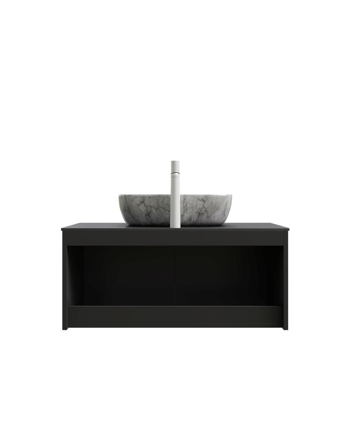 Sillysis Wall Mounted Bathroom Vanity with Sintered Stone Top, Volakas Marble Pattern Sink, Soft Close Doors