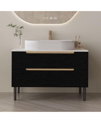 36" Walnut Modern Sintered Stone Freestanding Bathroom Vanity Set, Ceramic Sink Included, 2 Drawers And 2 Cabinets