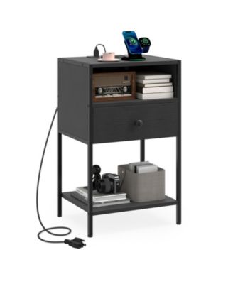 Nightstand with Charging Station Bedside Table with USB Ports and Outlets