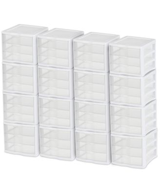 ClearView Compact Stacking 3 Drawer Storage Organizer System, 16 Pack
