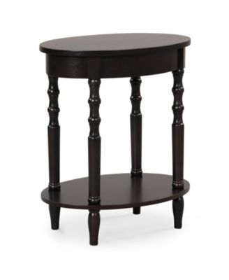 2-Tier Oval Side Table with Storage Shelf and Solid Wood Legs