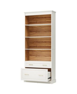 Modern 5 Shelf Bookcase with Drawers for Home Office Storage