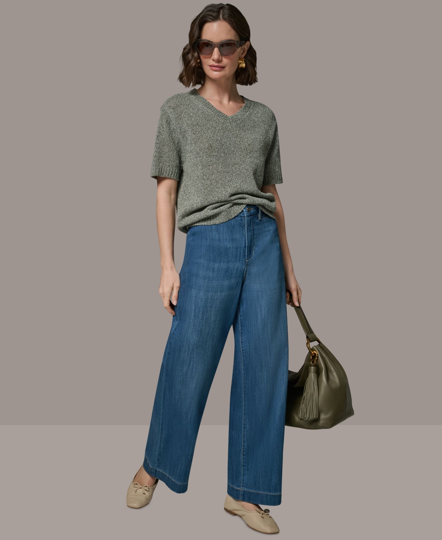 Women's Short-Sleeve V-Neck Sweater