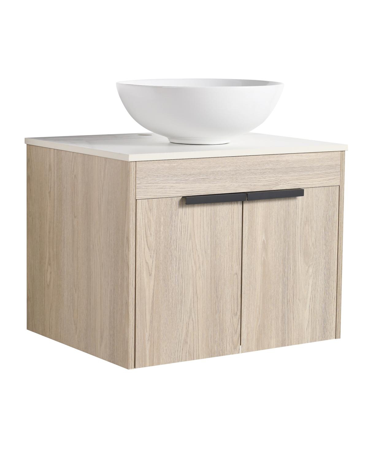 Sillysis Wall Mounted Bathroom Vanity with Ceramic Vessel Sink, Stone Top, Soft Close Doors