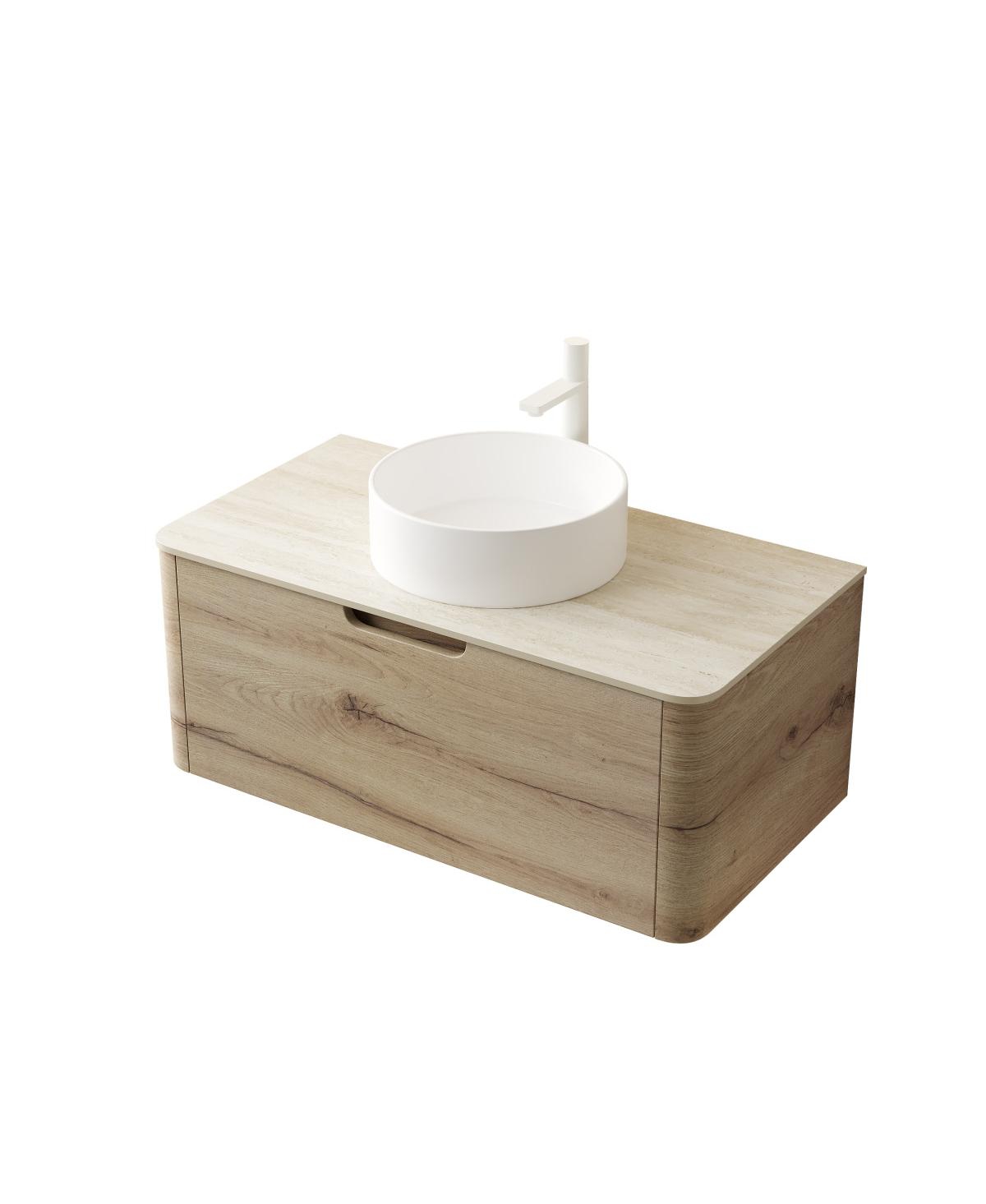 Sillysis Wall Mounted Bathroom Vanity with Ceramic Round Basin, Sintered Stone Top, Soft Close Drawer, Available in 24 30 36 Inch