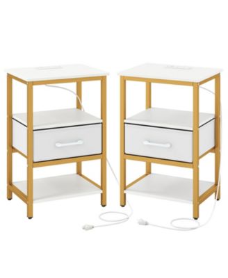 Modern 2-Piece Nightstand Set with Adjustable Fabric Drawer and Charging Station