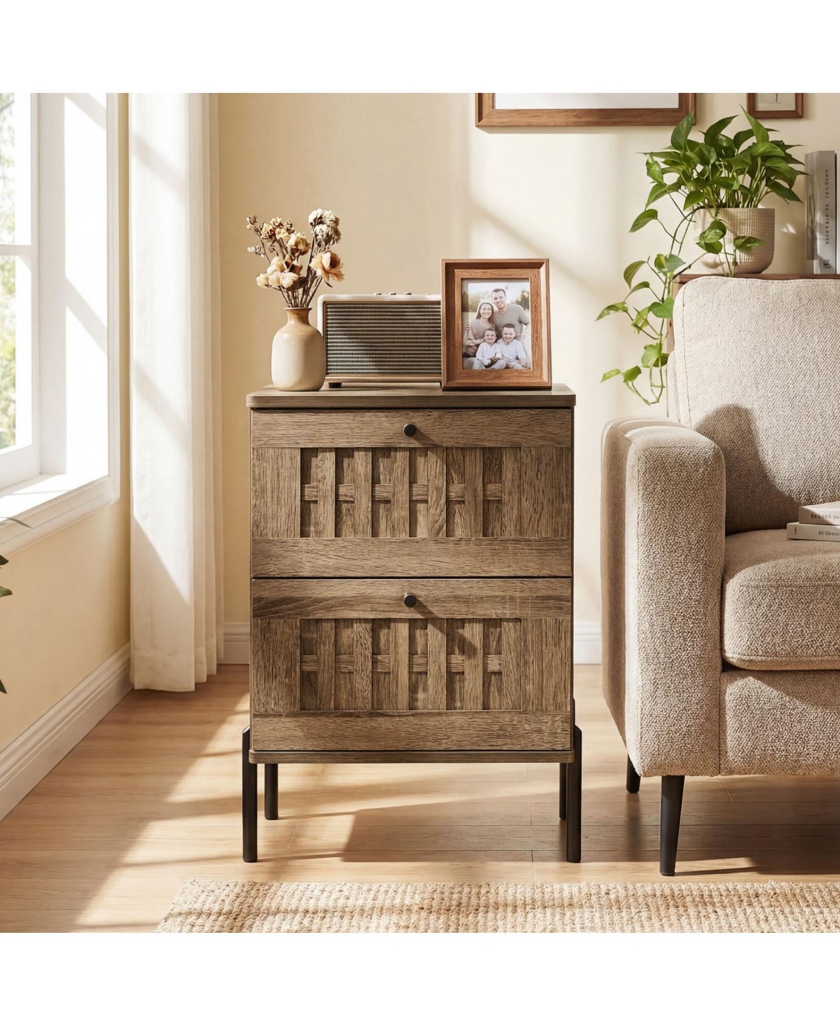 Slickblue Stylish Nightstand with Storage Drawers, Mid Century Modern Design