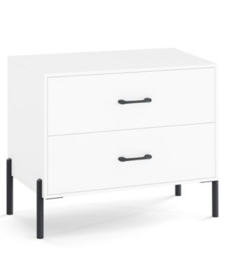 Modern Wooden Nightstand with 2 Drawers and Metal Legs