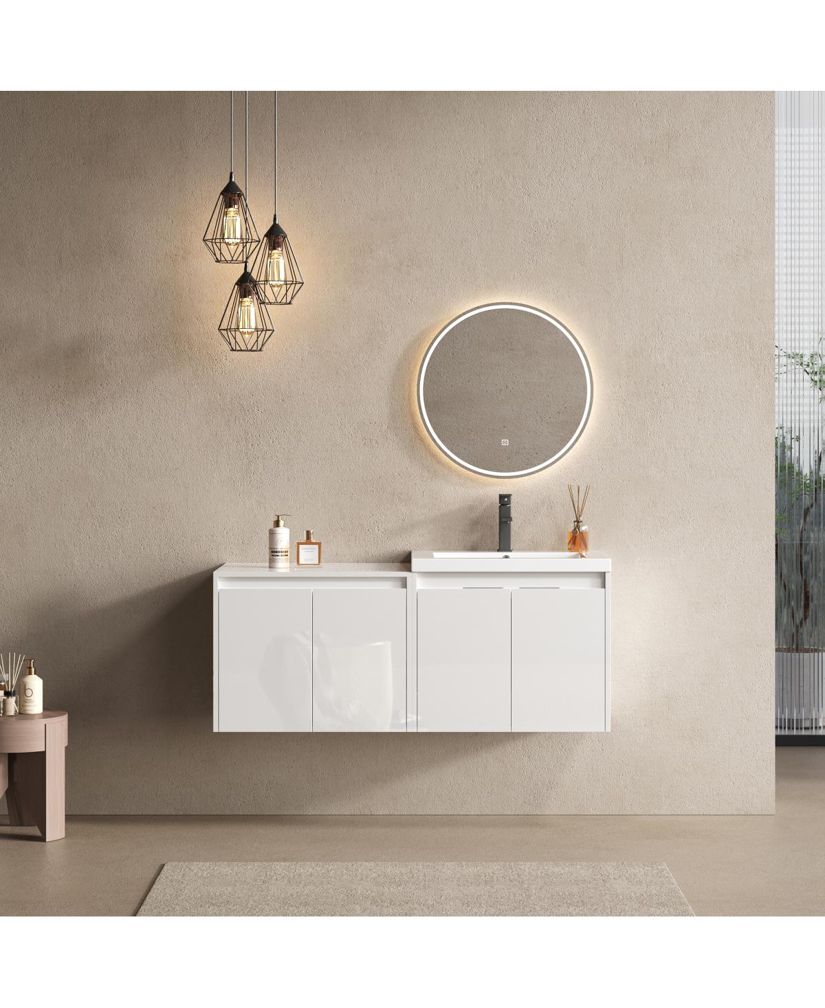 Sillysis 47 Inch Wall Mounted Bathroom Vanity with Resin Sink, Soft Close Doors, Water-Resistant Cabinet, Large Wall Storage