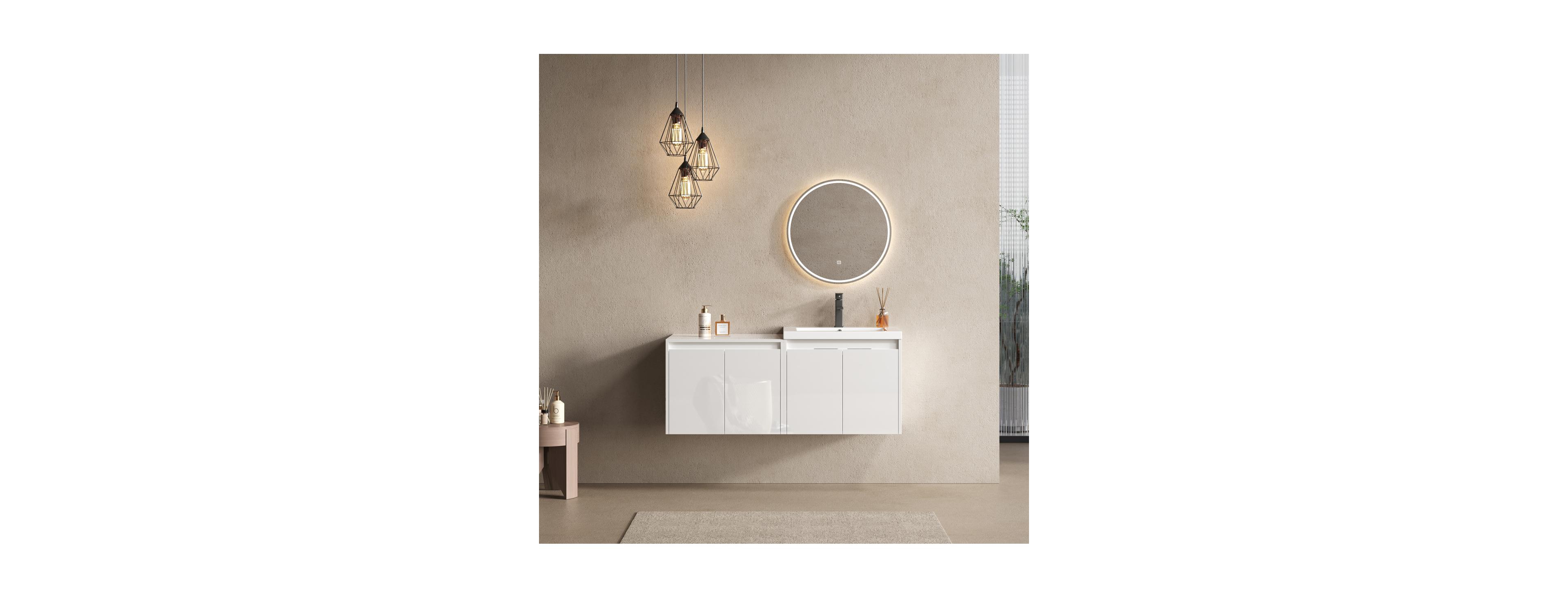 Sillysis 47 Inch Wall Mounted Bathroom Vanity with Resin Sink, Soft Close Doors, Water-Resistant Cabinet, Large Wall Storage
