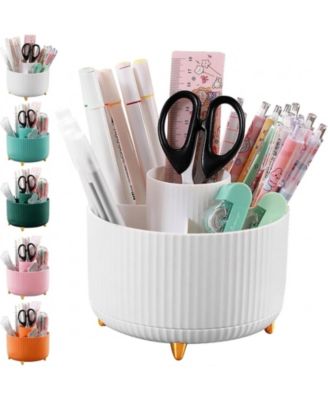 5-Slot Rotating Pencil Holder, 360-Degree Desk Organizer for Office