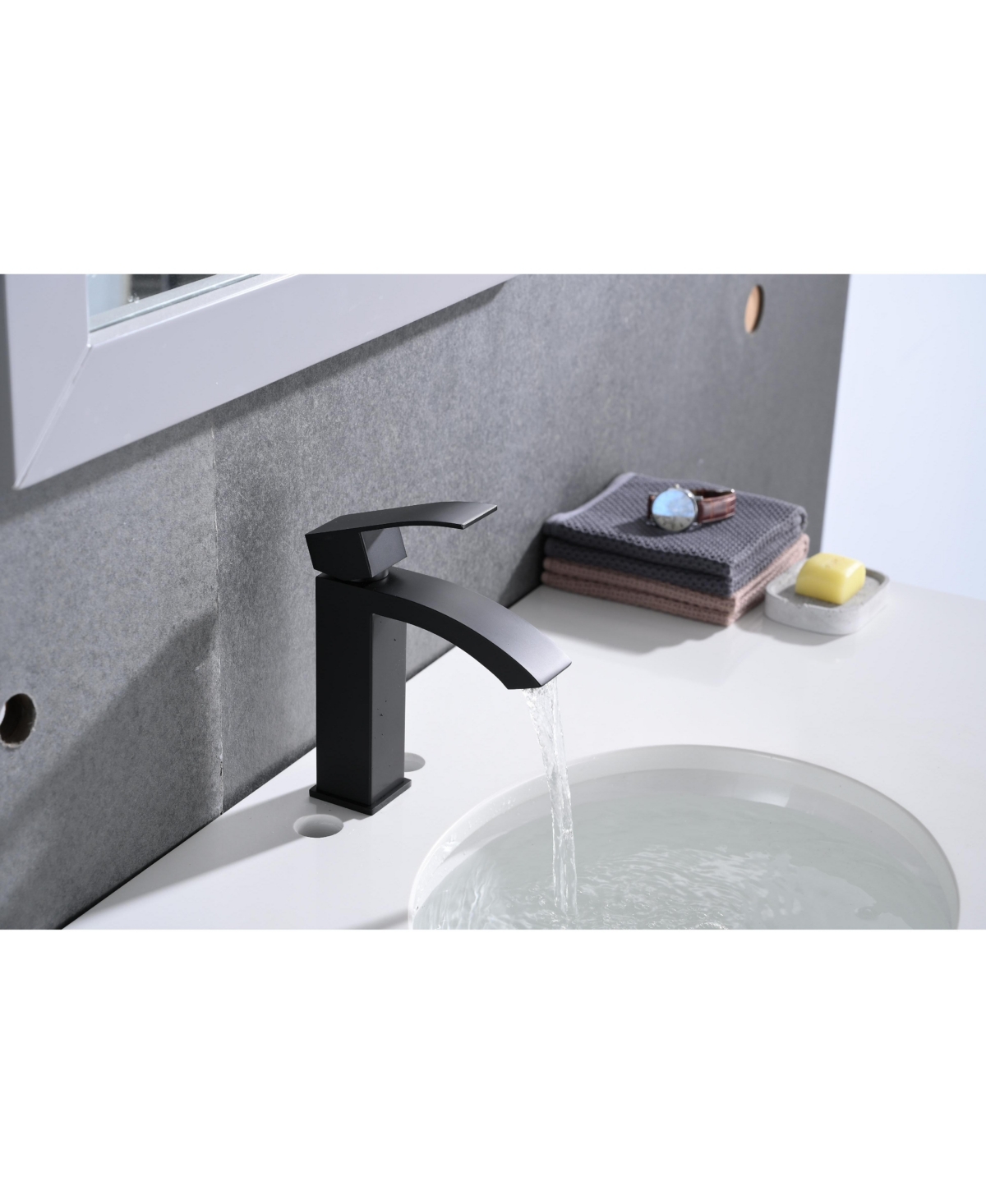 Phying Waterfall Spout Bathroom Sink Single Handle Faucet with Pop-Up Drain