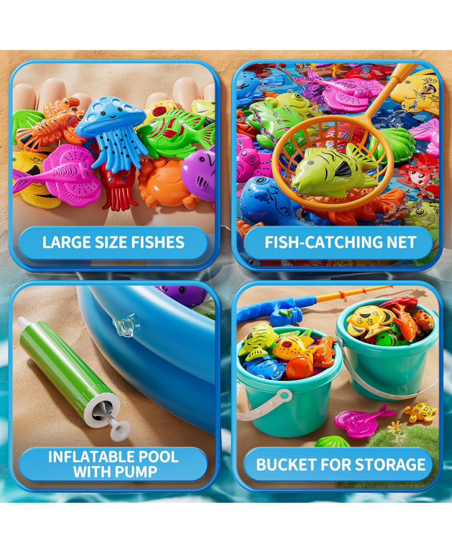 Детские игрушки GNUADZ Magnetic Floating Fishing Game, 60-Piece Set, Ages 3+, цвет: Разноцветный — фото 3