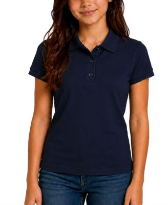 Women's 3-Button Short Sleeve Stretch Pique Polo Shirts School Uniform