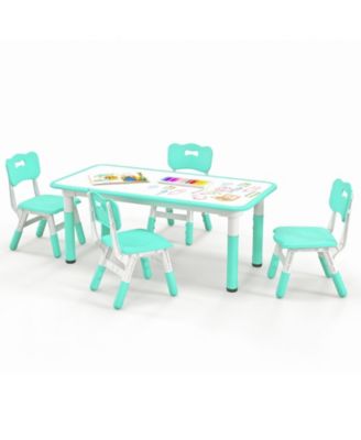 Kids 4-Seat Table and Chairs Set with Adjustable Heights and Graffiti Top