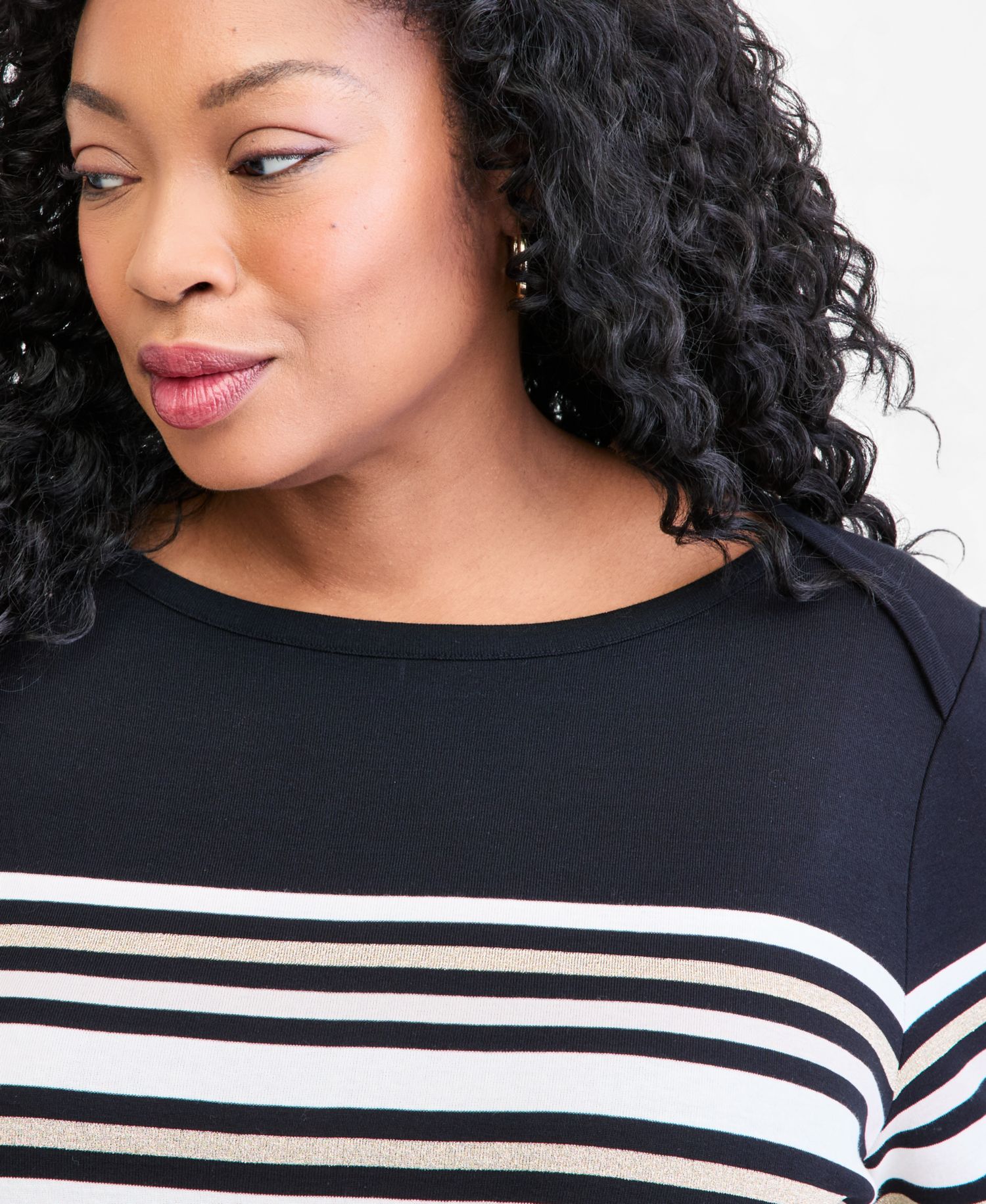 Petite Printed Pima Cotton 3/4-Sleeve Boat-Neck Top