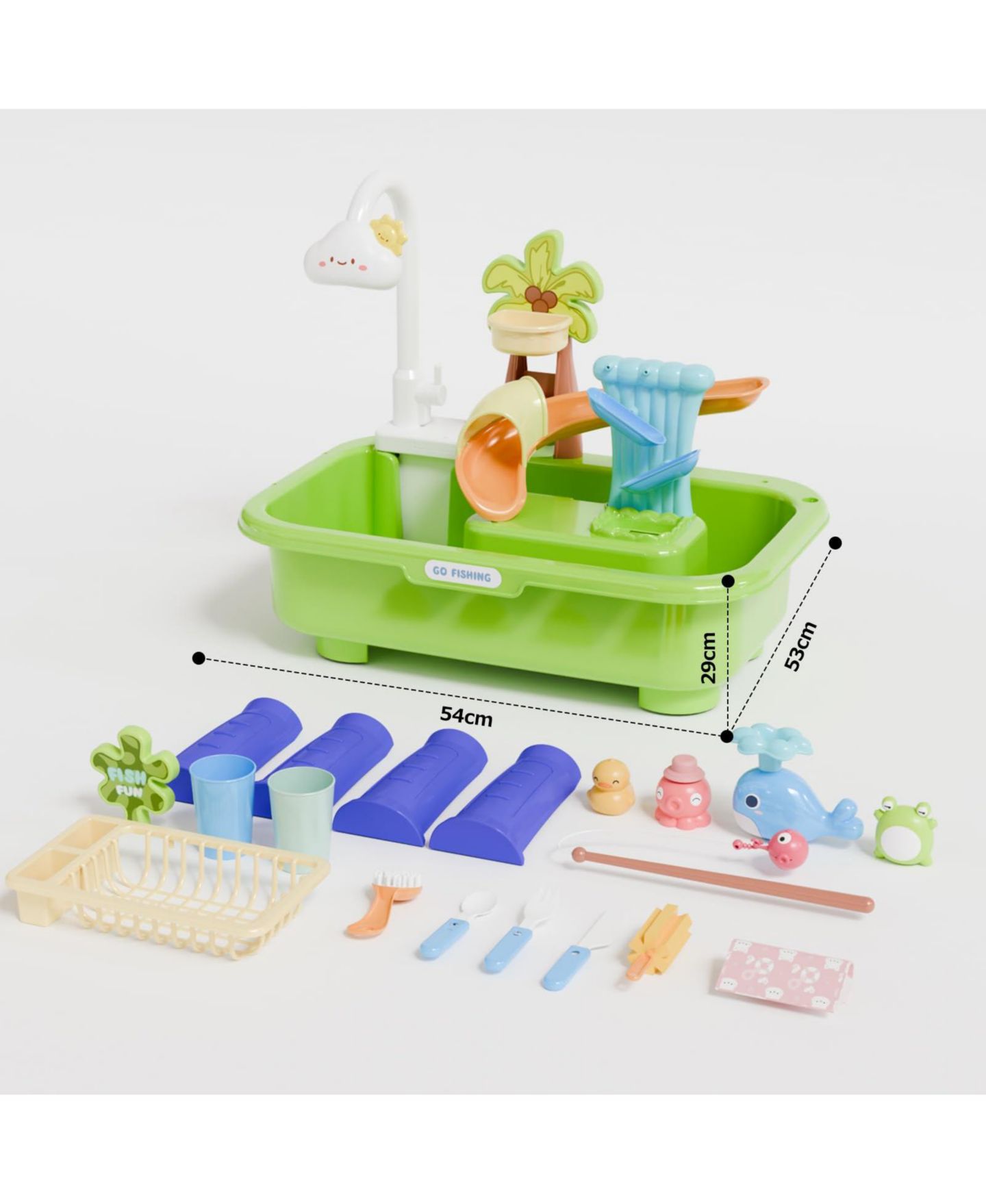 Детская игрушка GNUADZ Sand Water Table Fishing Game, 22-Piece Playset, 4L Capacity, Ages 5-7, цвет: Зелёный — фото 4