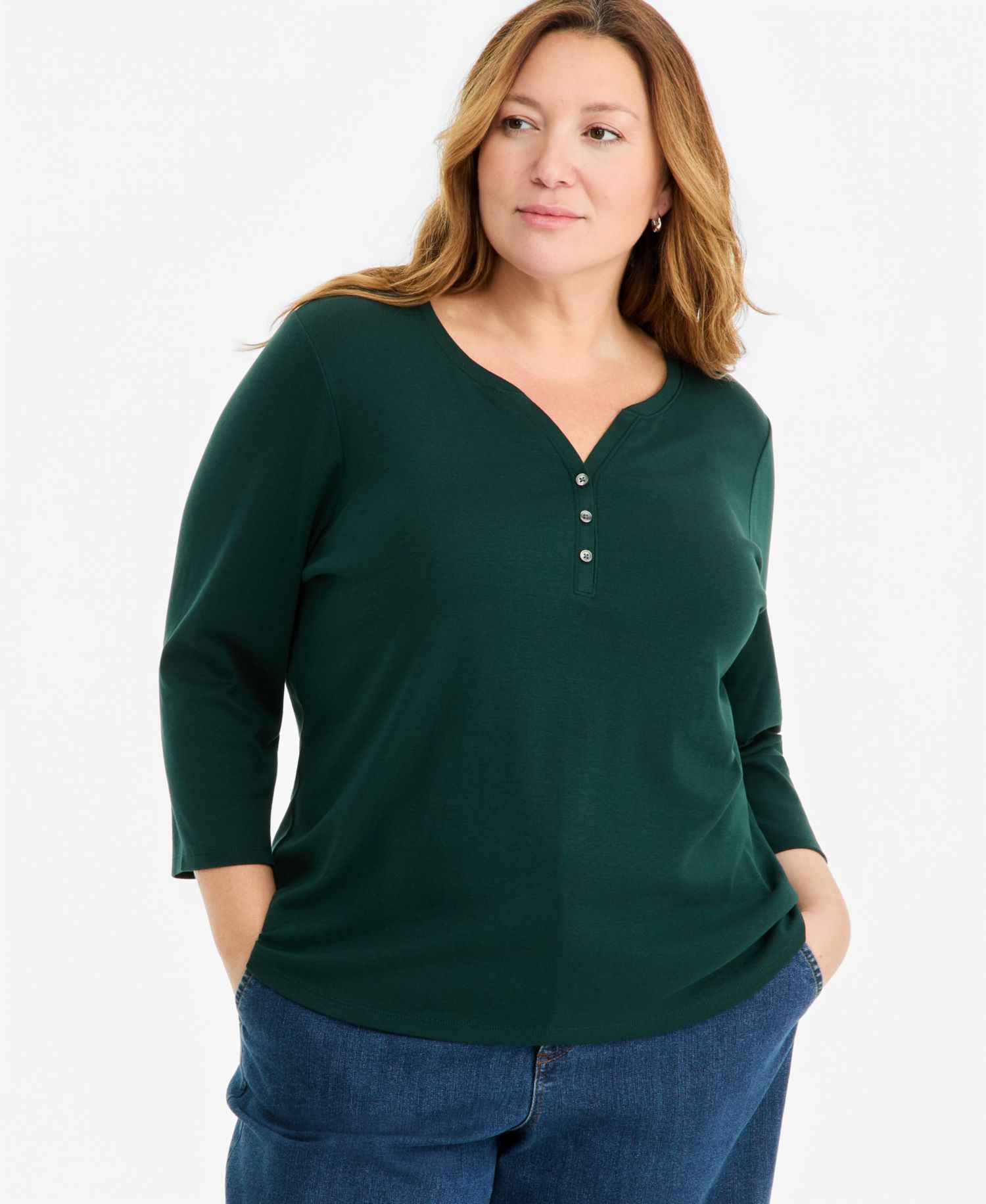 Plus Size 3/4-Sleeve Henley Tee