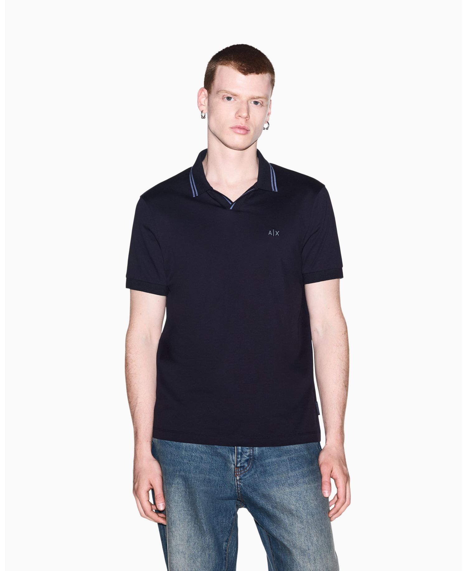 Men's Mercerized Tipping Johnny Collar Polo Shirt