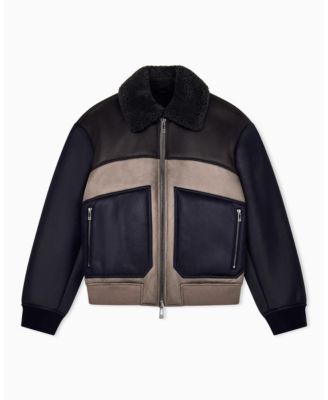 Men's Crossover Sherpa Collar Color Block Bomber Jacket