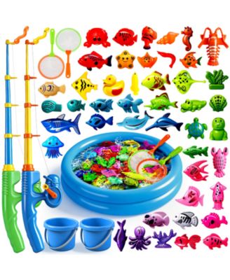 51 Fishes Fishing Game Water Table Bath Toy Pole Rod Net Floating Fish Outdoor Kids Gift