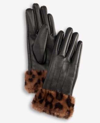 Women's Animal-Print Faux-Fur-Cuff Gloves