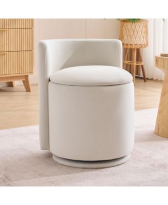 Velvet Fabric Swivel Accent Chair, with Storage, Round Boucle Vanity Stool No Wheels, Comfy Barrel Vanity Chair With Curved Backrest