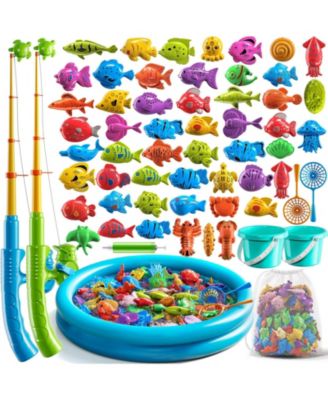 60PCS Kids Fishing Pool Game Set Inflatable Rod Net Floating Fish Toy