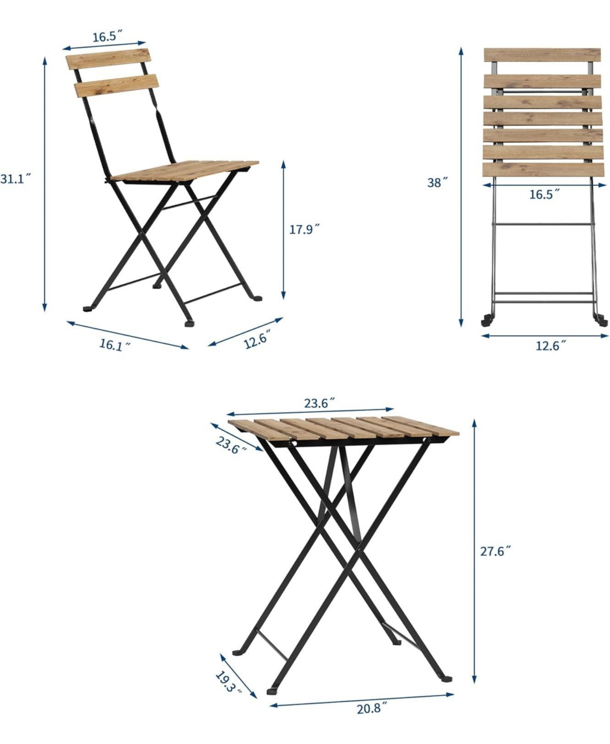 gaomon 3-piece folding bistro set with sturdy metal frame, no assembly needed-ideal for patio, balcony, garden, or indoor use.
