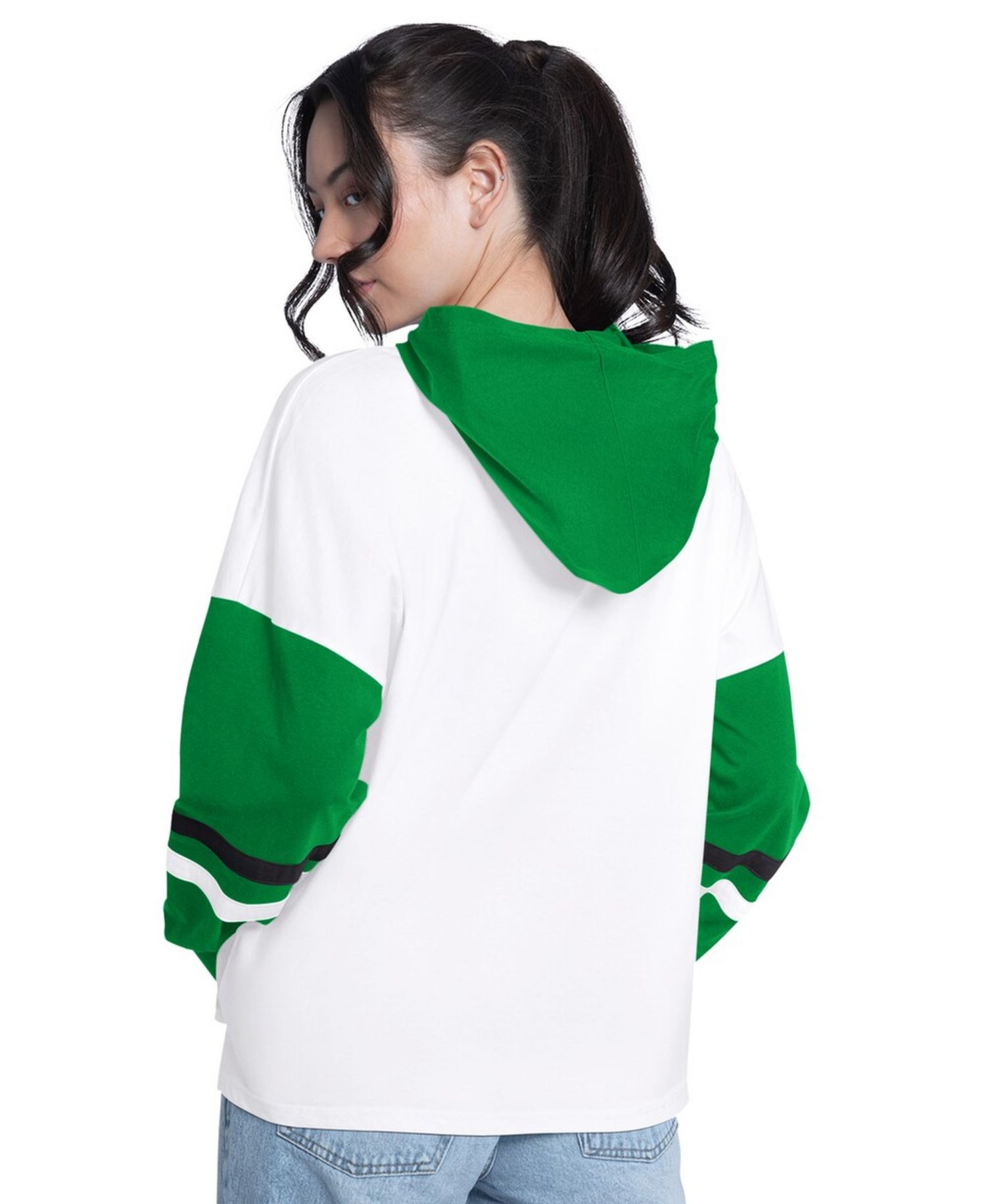 Women's White/Green Boston Celtics Key Player Oversized Hooded Long Sleeve T-Shirt