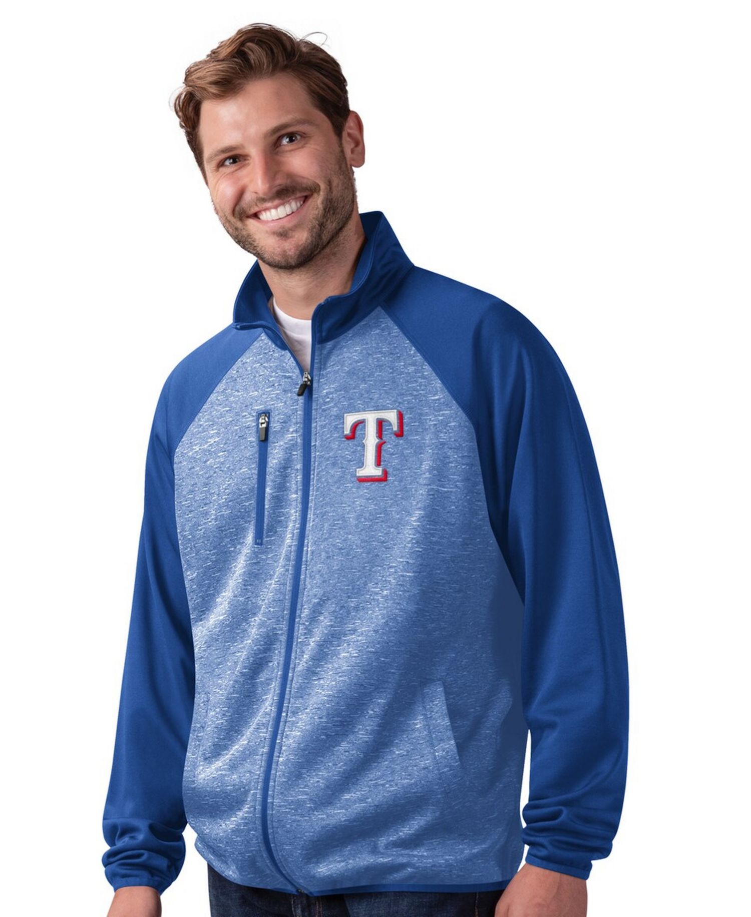 Men's G-III Sports by Carl Banks Royal Texas Rangers Runners Raglan Full-Zip Track Jacket