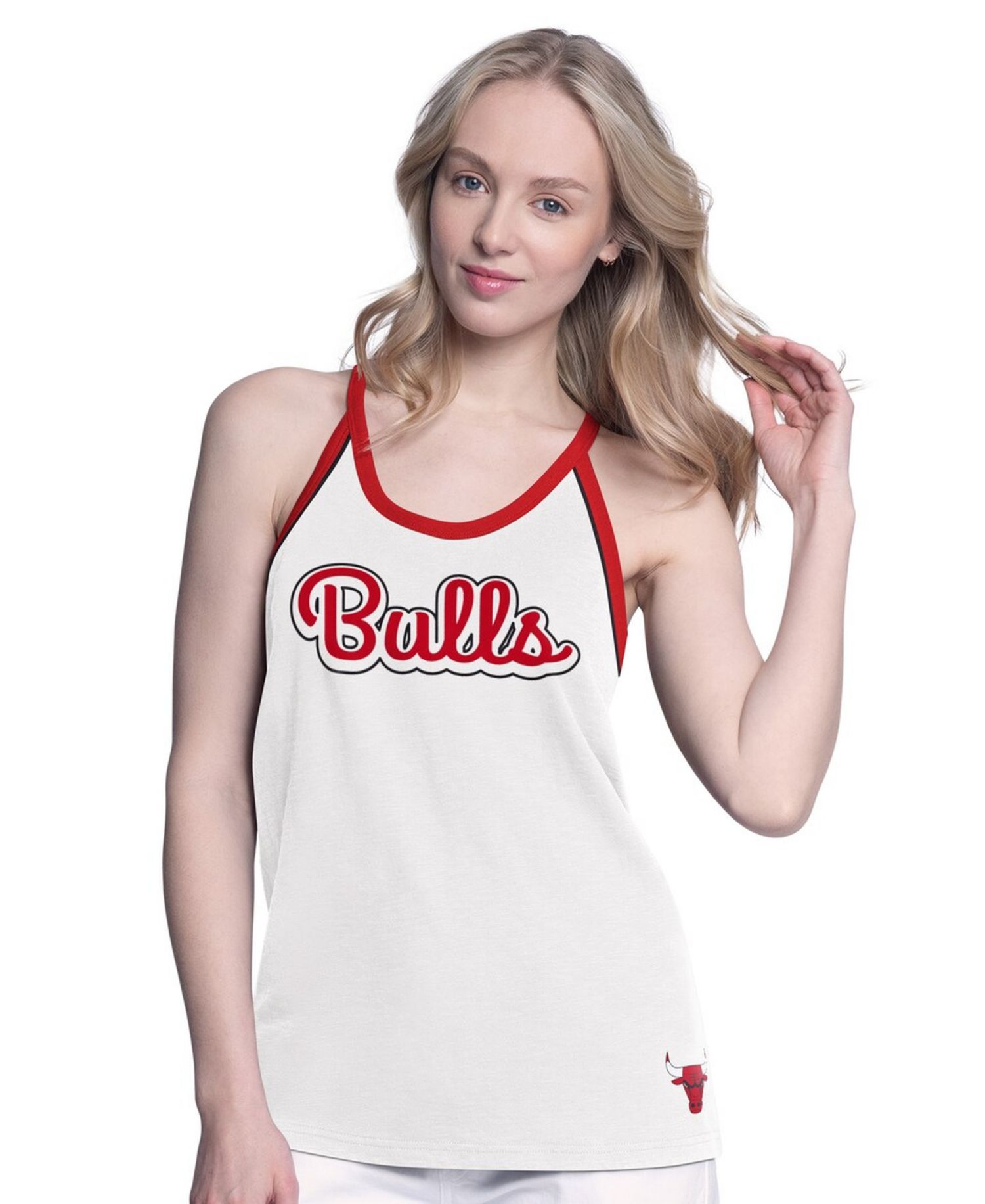 Women's White Chicago Bulls Curveball Racerback Scoop Neck Slub Tank Top