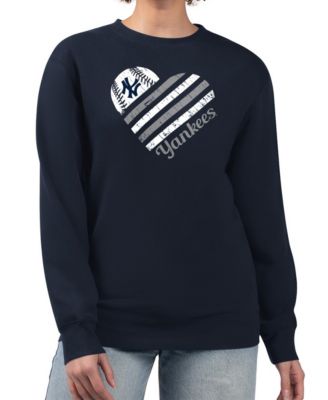 Women's Navy New York Yankees Heart Logo Fleece Pullover Sweatshirt