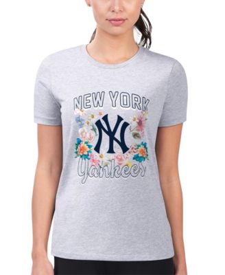 Women's Heather Gray New York Yankees Super-Slim Fit Lightweight Flowers Graphic T-Shirt