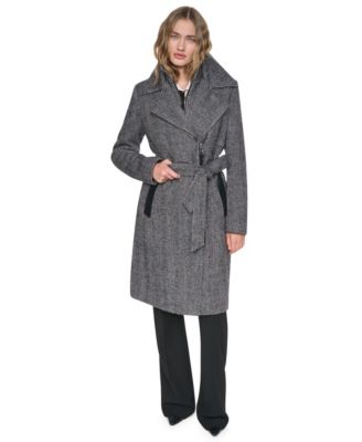 Women's Wool Belted Wrap Coat with Bib