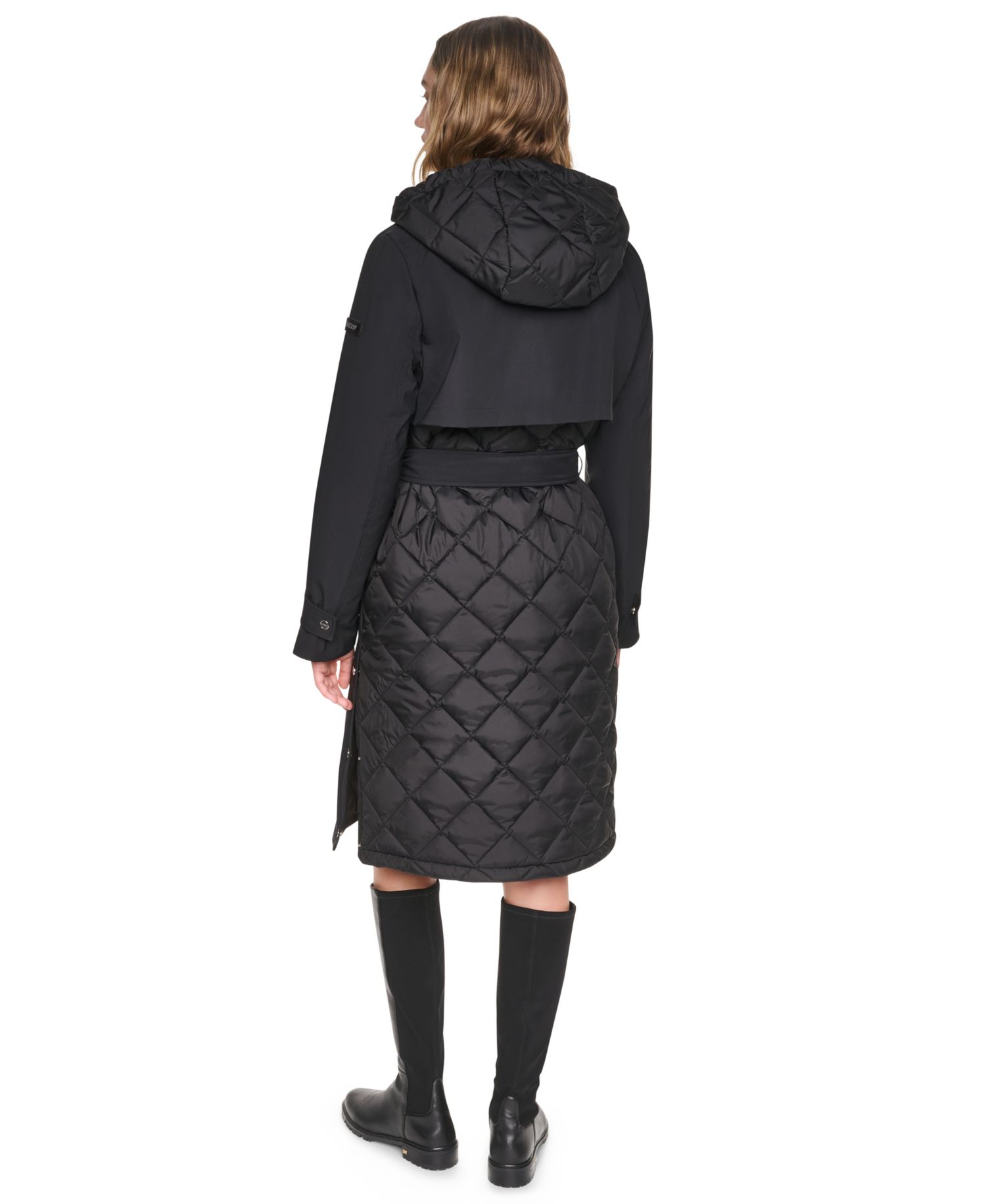 Women's Belted Trench with Hooded Bib Coat