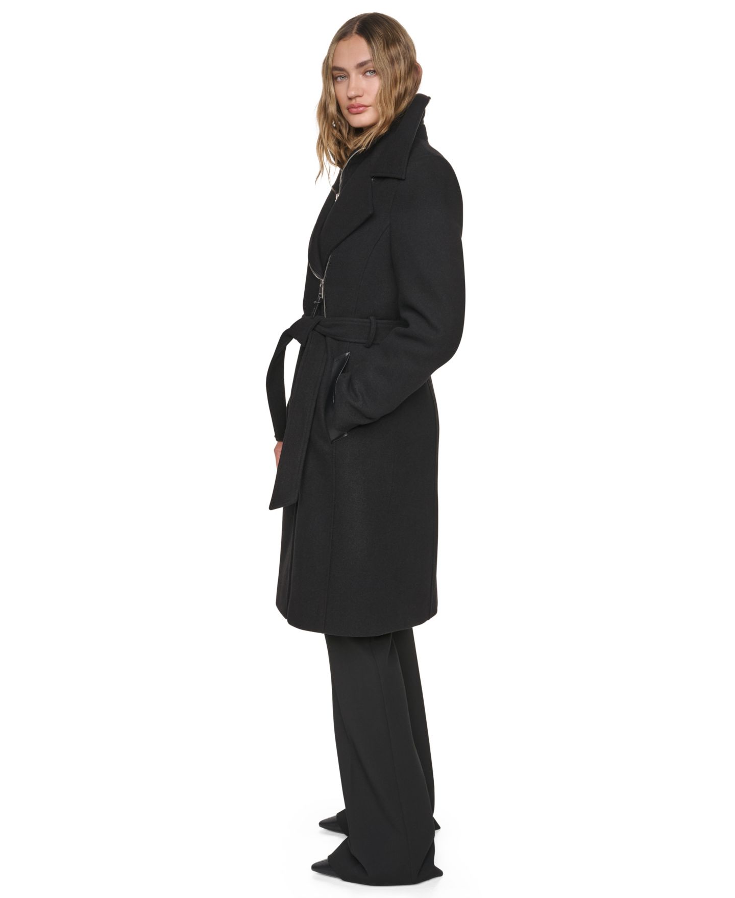 Женское пальто DKNY Wool Belted Wrap Coat with Bib, цвет: Чёрный — фото 3
