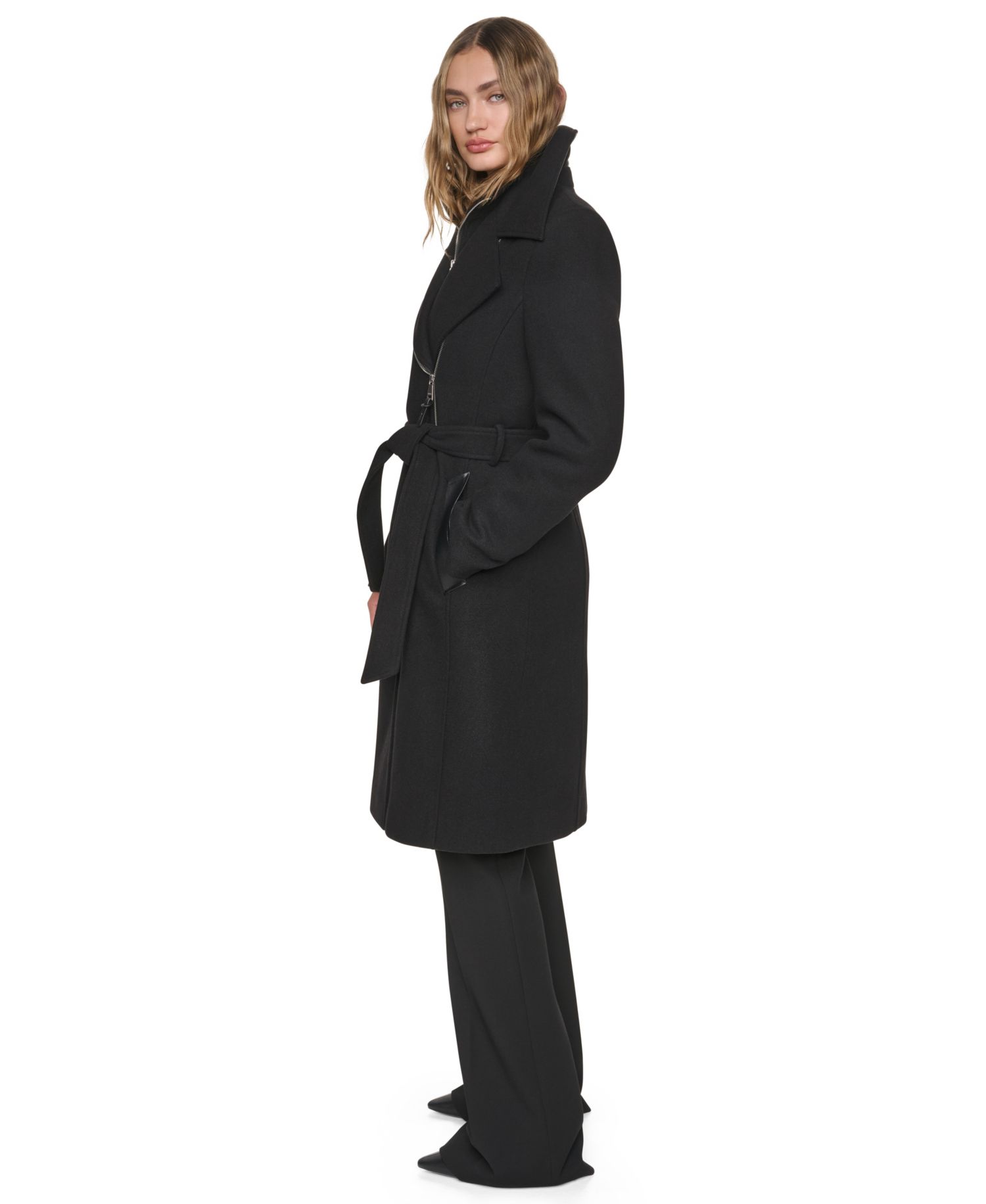 Women's Wool Belted Wrap Coat with Bib